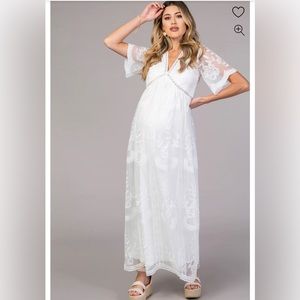 Pink Blush Maternity lace overlay dress, white small